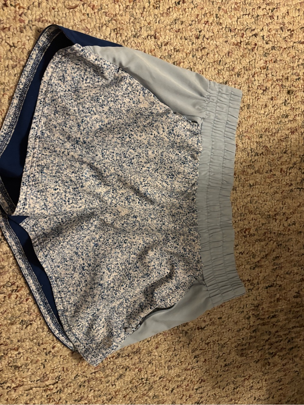 Women's Light Blue Athletic Shorts with Printed Liner